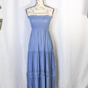 Cupshe blue strapless tiered eyelet lace maxi sundress/coverup'